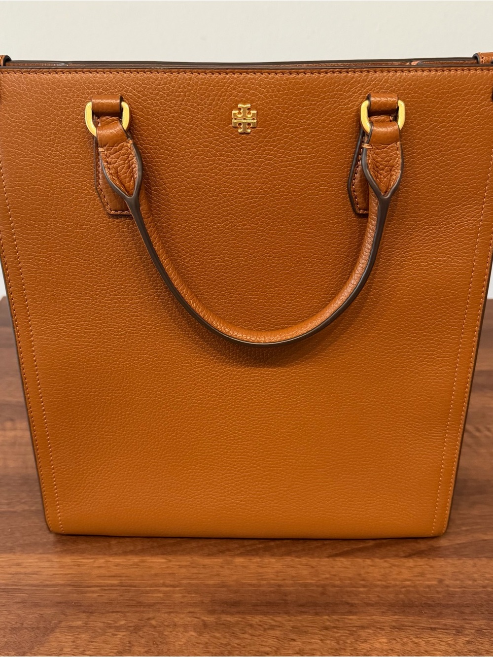 Tory Burch Brown Pebbled Leather Tote with Gold Hardware